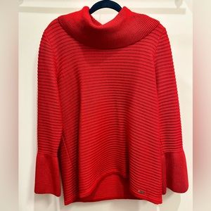 Calvin Klein Red Cowl Neck Metallic Bell Sleeve Knit Sweater Size Large